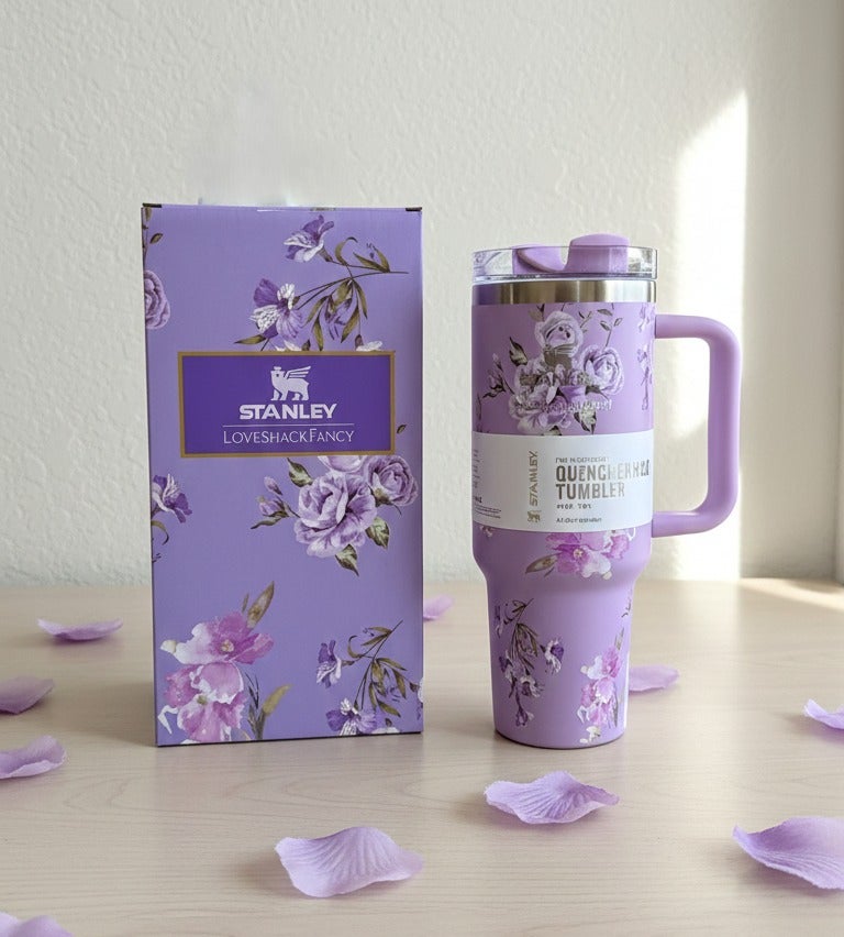 كوب استانلس، كوب استانلس سعة 40 اونصه مع شاليموه ومقبض، كوب معزول مع غطاء كوب للسفر، كوب قهوة من الفولاذ المقاوم للصدأ  للمشروبات المثلجة الساخنة، كوب سفر بمقبض